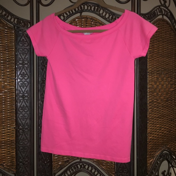Hot pink stretch ballet neck top - Picture 1 of 5
